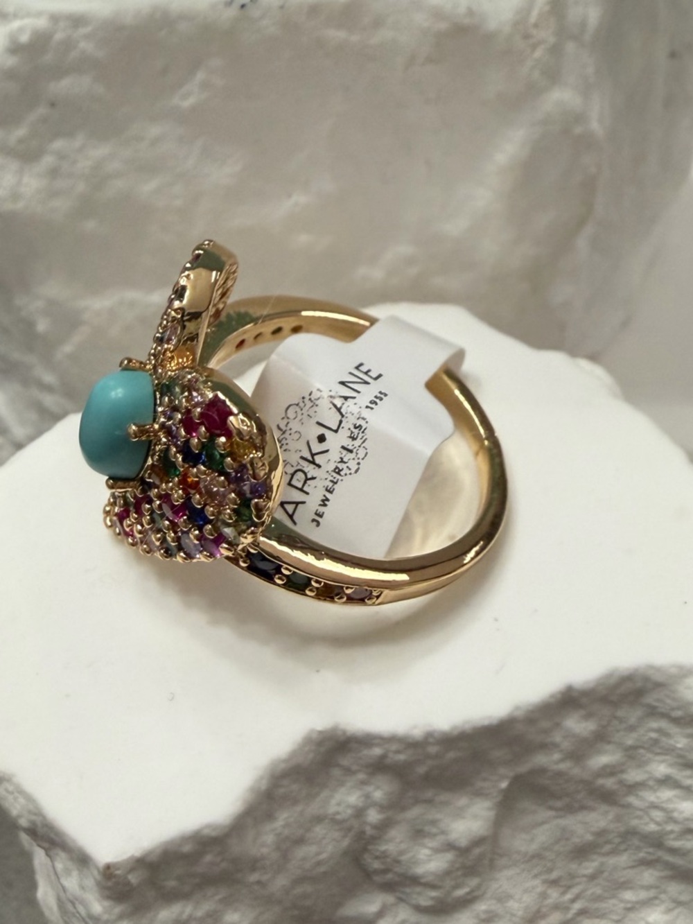 Park Lane Aura Heart Ring Size 8 Gold Tone Multicolor Gem Turquoise Center NWT - Picture 3 of 4